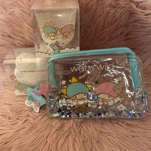 Sanrio Twin stars bundle: makeup bag, brush cup, blender sponge travel container
